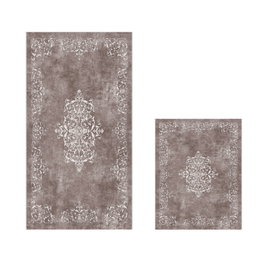 Mijölnir 510616 Juego de Alfombras de Baño Taupe Grey, 100% Poliéster Antideslizante Antibacteriano, 50x60 cm y 60x100 cm